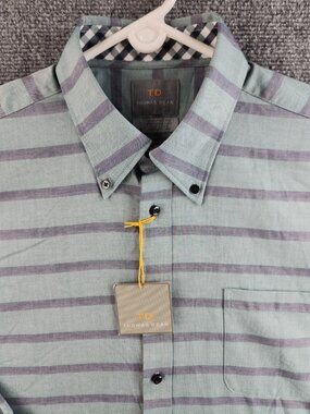 NWT Thomas Dean Long Sleeve Button Up Shirt Striped Green Purple Large Cotton
